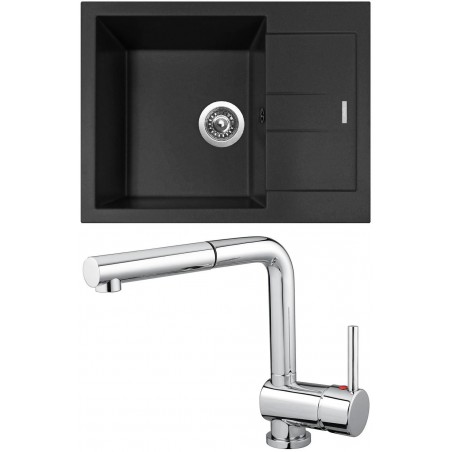 Set Sinks (dřez Amanda 650 NANO Nanoblack N6 + baterie Mix 3 P Chrom - lesklý)