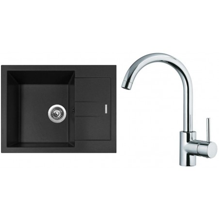 Set Sinks (dřez Amanda 650 NANO Nanoblack N6 + baterie Mix 35 Chrom - lesklý)