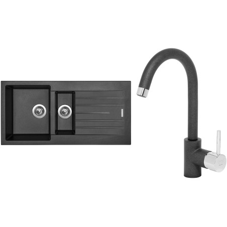 Set Sinks (dřez Perfecto 1000.1 Metalblack 74 + baterie Mix 35 Metalblack 74)