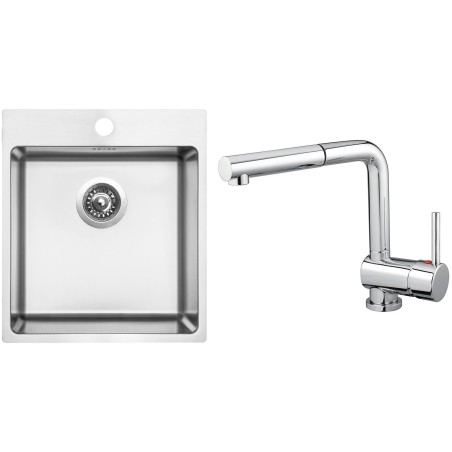 Set Sinks N100 (dřez Blocker 450 V 1 mm, kartáčovaný + baterie Mix 3 P Chrom - lesklý)