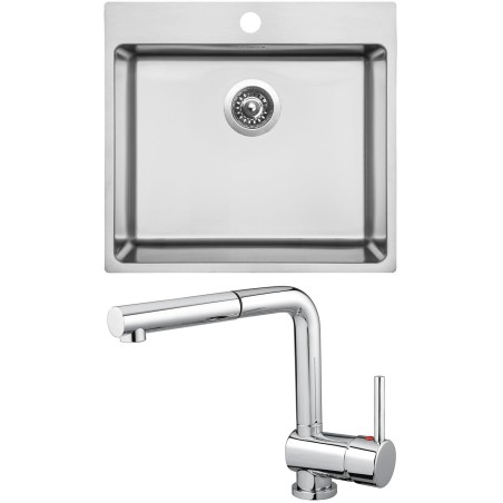 Set Sinks N104 (dřez Blocker 550 V 1 mm, kartáčovaný + baterie Mix 3 P Chrom - lesklý)