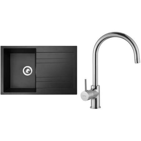 Set Sinks (dřez Grande 800 Metalblack 74 + baterie Vitalia Chrom - lesklý)