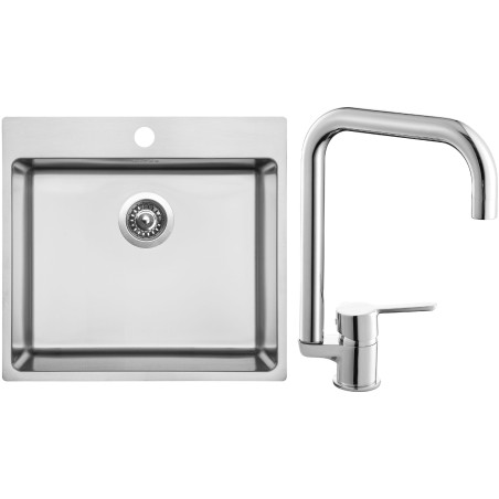 Set Sinks N101 (dřez Blocker 550 V 1 mm, kartáčovaný + baterie Cornia Chrom - lesklý)